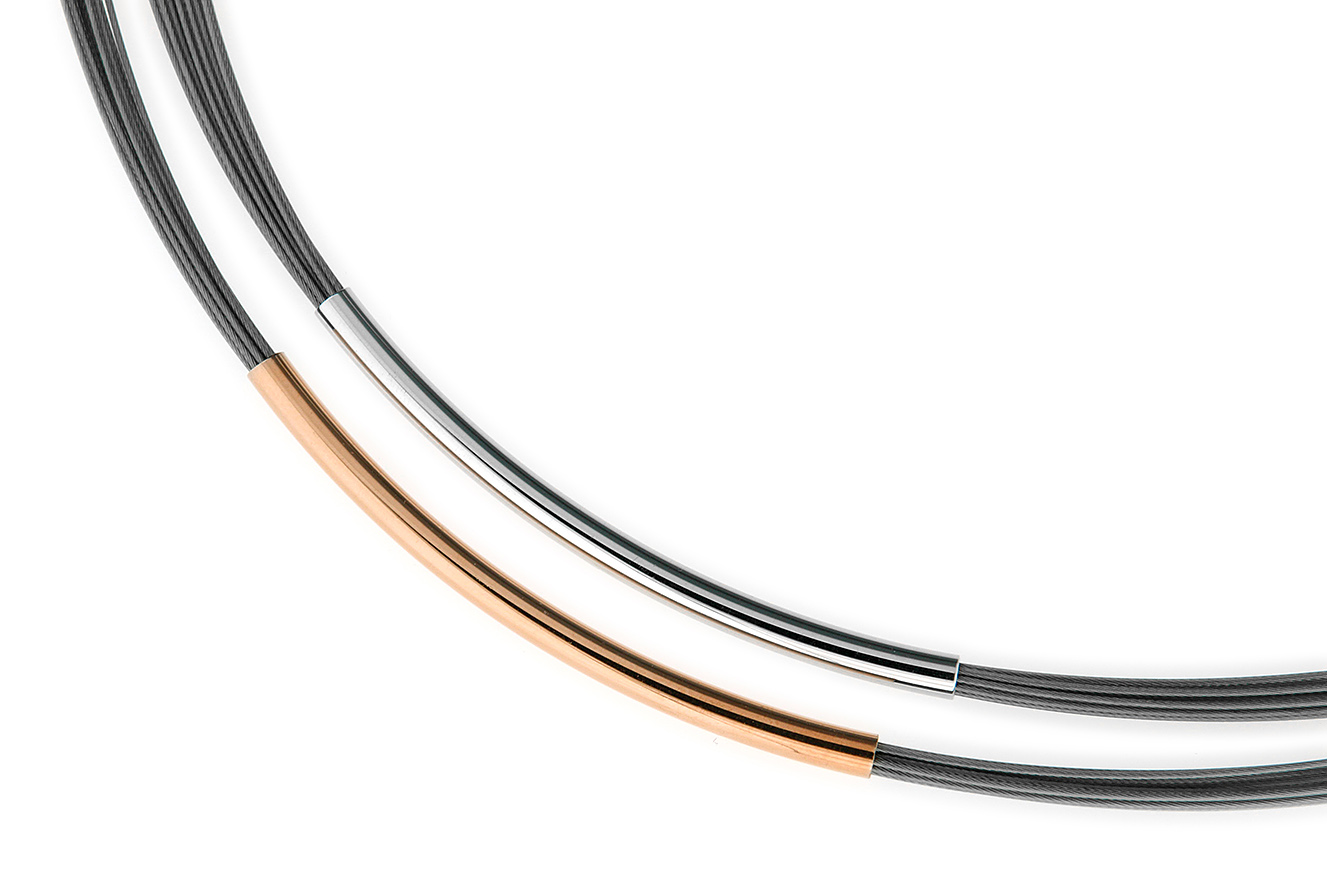 44cm Collier Lengau Rose von Yo Design mit Röhren in Silber 925 und Edelstahl