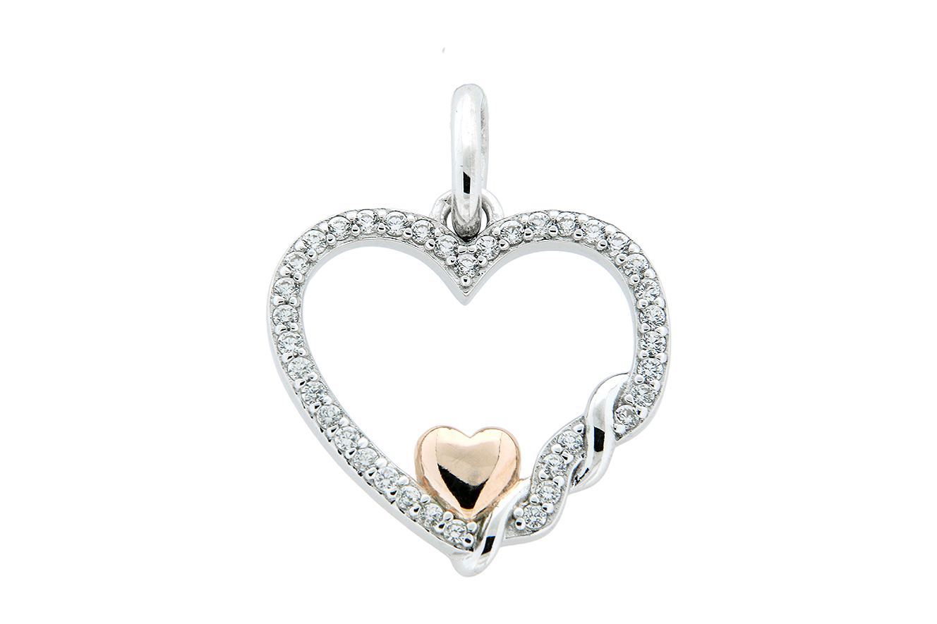 Anhänger Herz in Silber 925 rhodiniert mit weißen Zirkonia