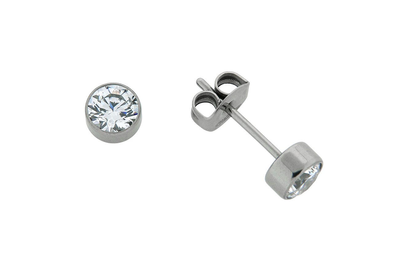 Ohrstecker in Titan mit Zirkonia 5mm