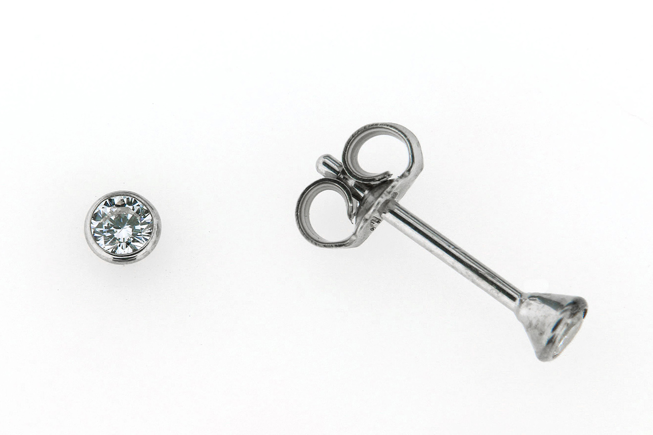 Ohrringe in Silber 925 mit weißen Zirkonia 3mm Durchmesser und rhodinierter Oberfläche