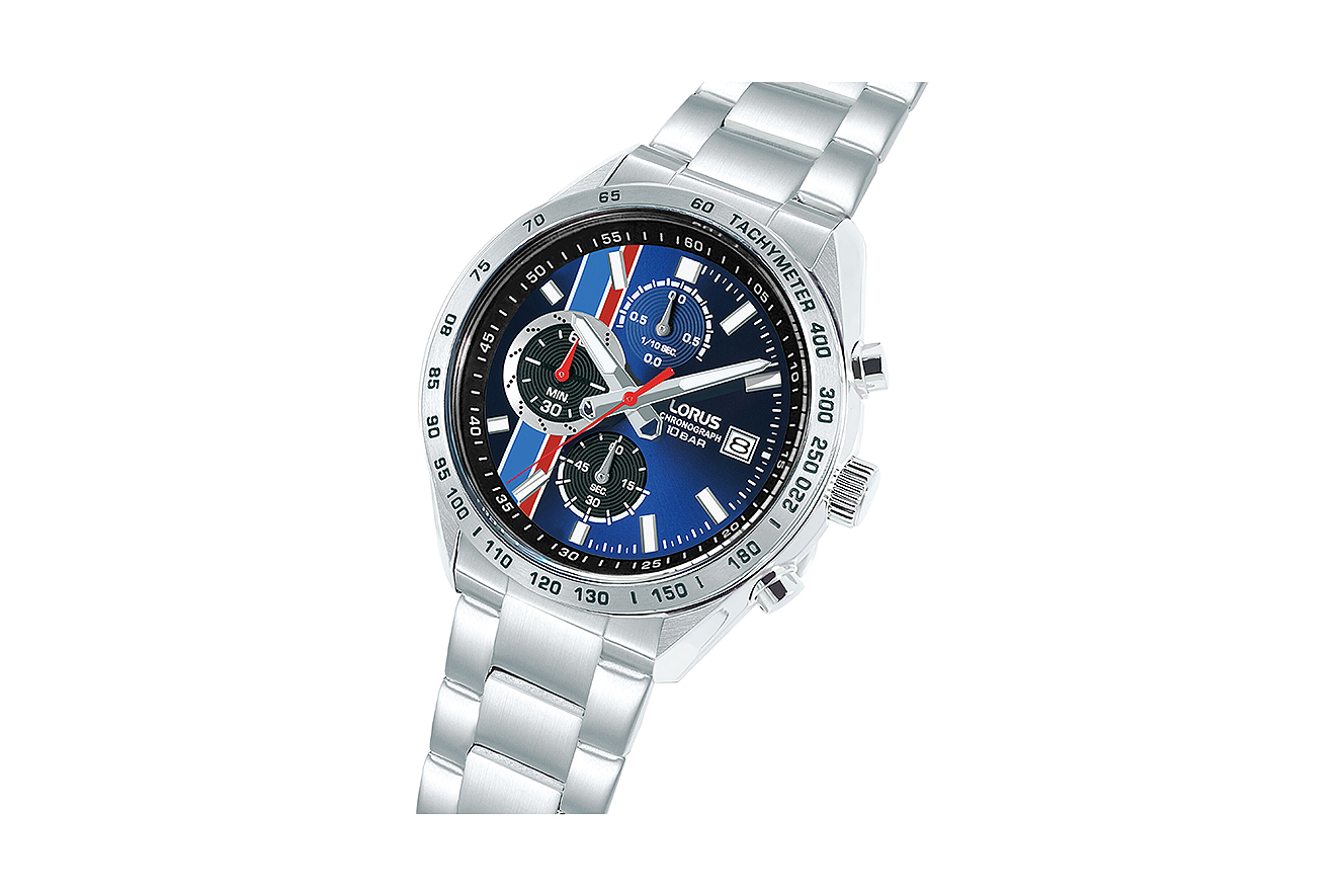 Armbanduhr Chronograph Lorus RM393JX9 mit blauen Zifferblatt und Edelstahlgehäuse 