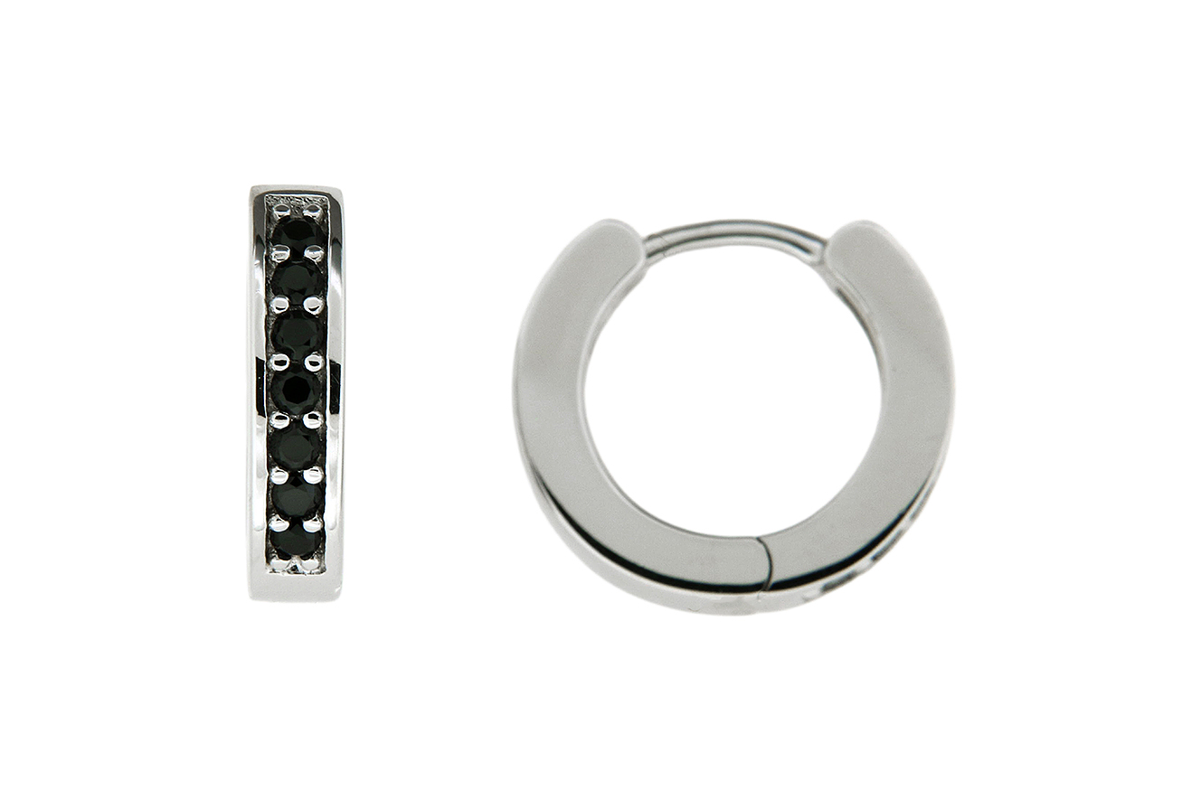 Creole, Ohrring in Silber 925 mit schwarzen Zirkonia