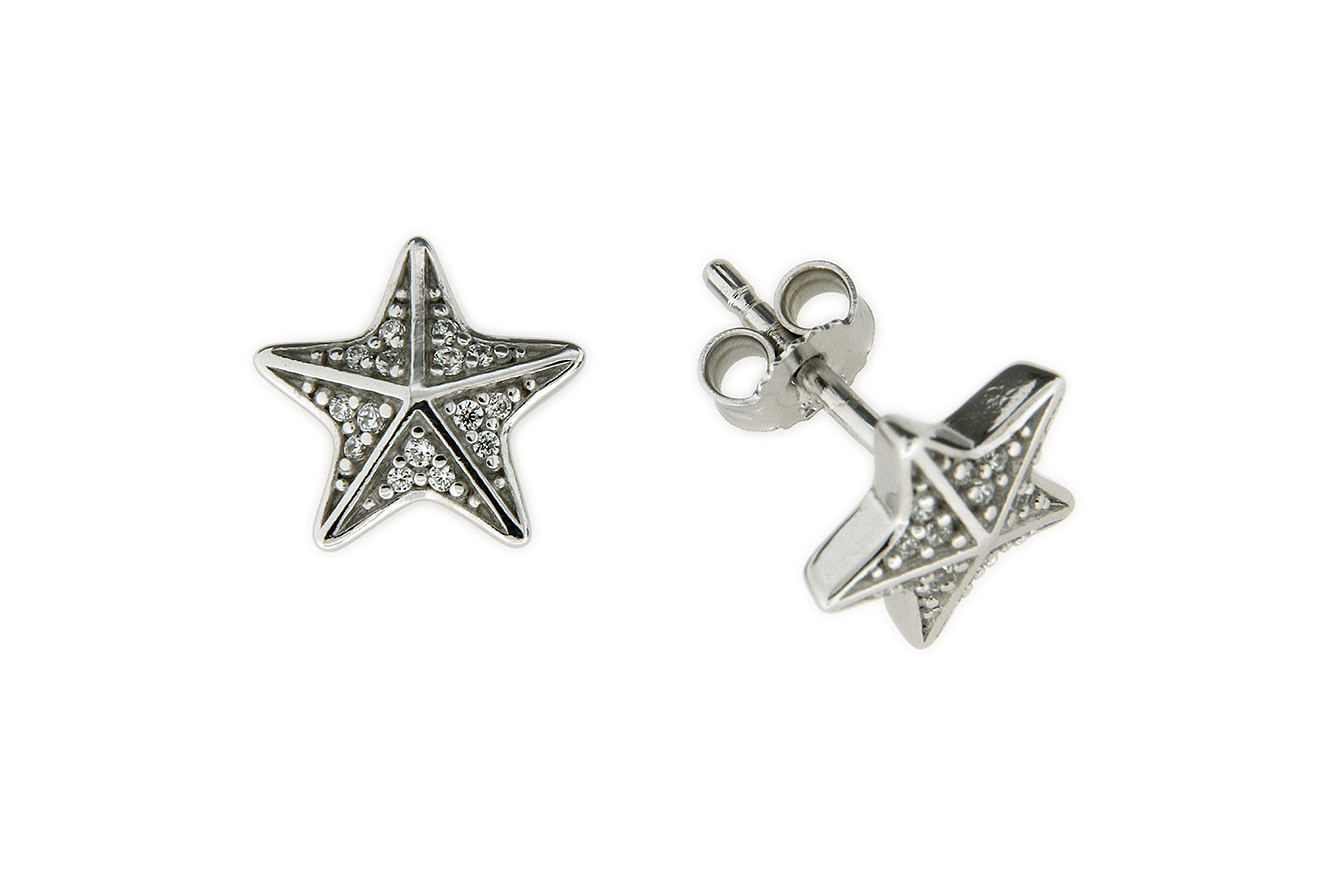 Ohrstecker Ohrringe in Silber 925 rhodiniert Seestern mit Zirkonia