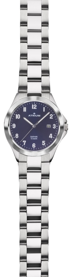 Armbanduhr Atrium A45-35 in Edelstahl mit Saphirglas sowie dunkelblauen Zifferblatt und Faltschließe