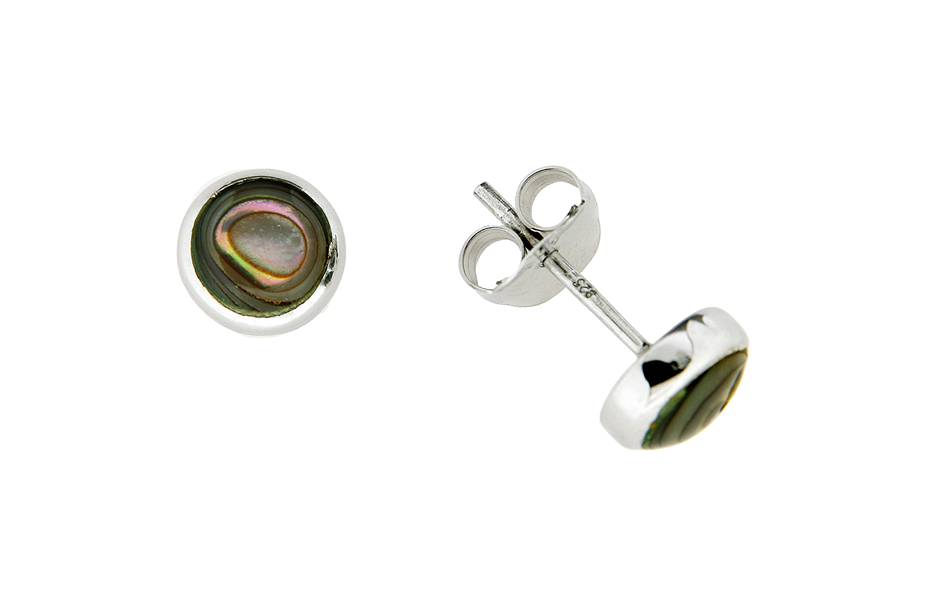 Ohrstecker Ohrring in Silber 925 rhodiniert und Paua-Muschel