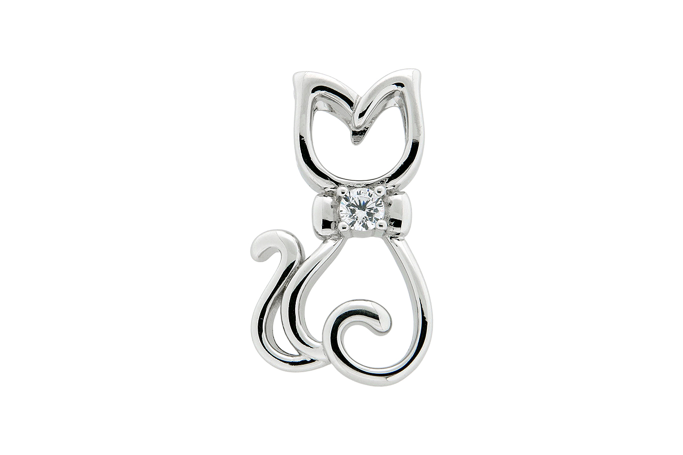 Anhänger Miezekatze, Katze Silber 925 rhodiniert mit Zirkonia