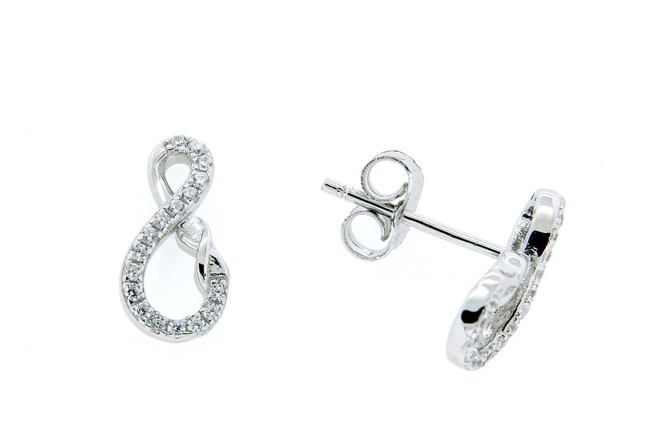 Ohrstecker, Ohrring in Silber 925 rhodiniert mit Zirkonia Infinity