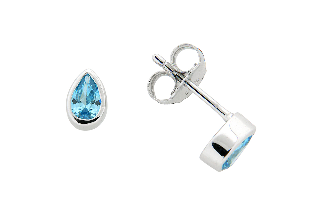 Ohrstecker Ohrring hellblau in Silber 925 rhodiniert mit polierter Oberfläche