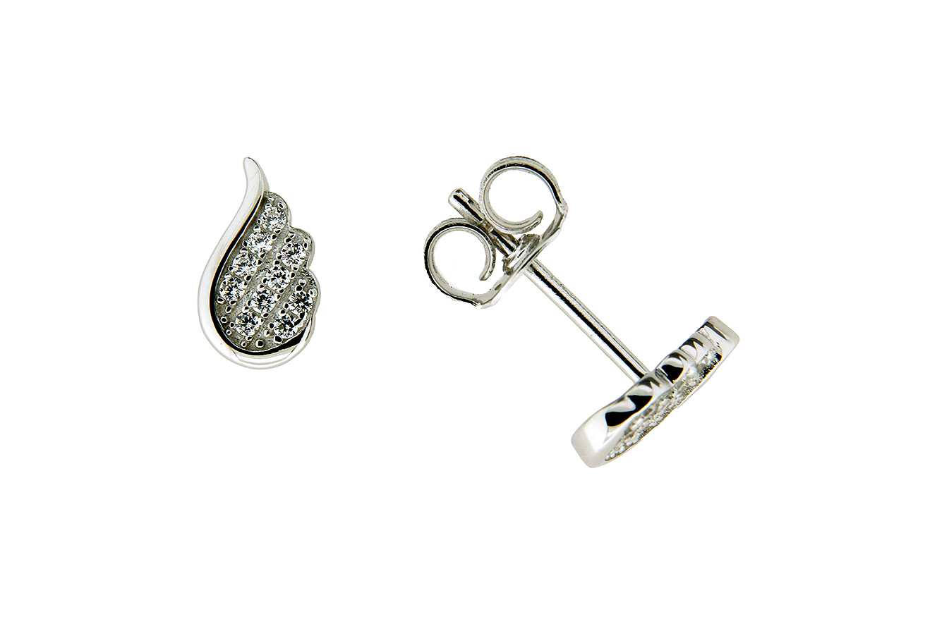 Ohrstecker Flügel in Silber 925 rhodiniert mit Zirkonia