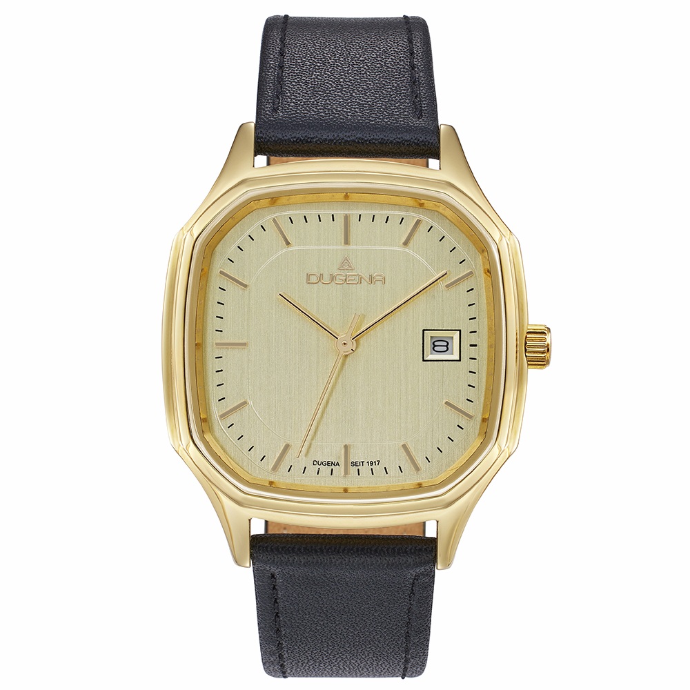 Armbanduhr Ulm Dugena 4461263 mit goldenen Zifferblatt und Lederarmband