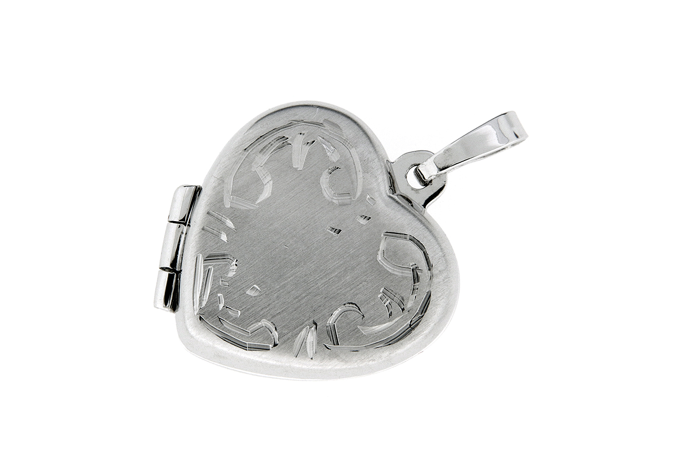 Kettenanhänger Medaillon in Silber 925 mit rhodinierter Oberfläche in Herzform