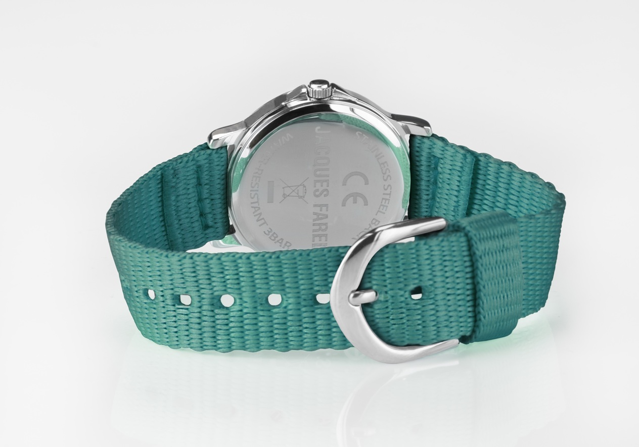 Kinderuhr von Jacques Farel KCF 067 Metallgehäuse und Textilarmband in grün 