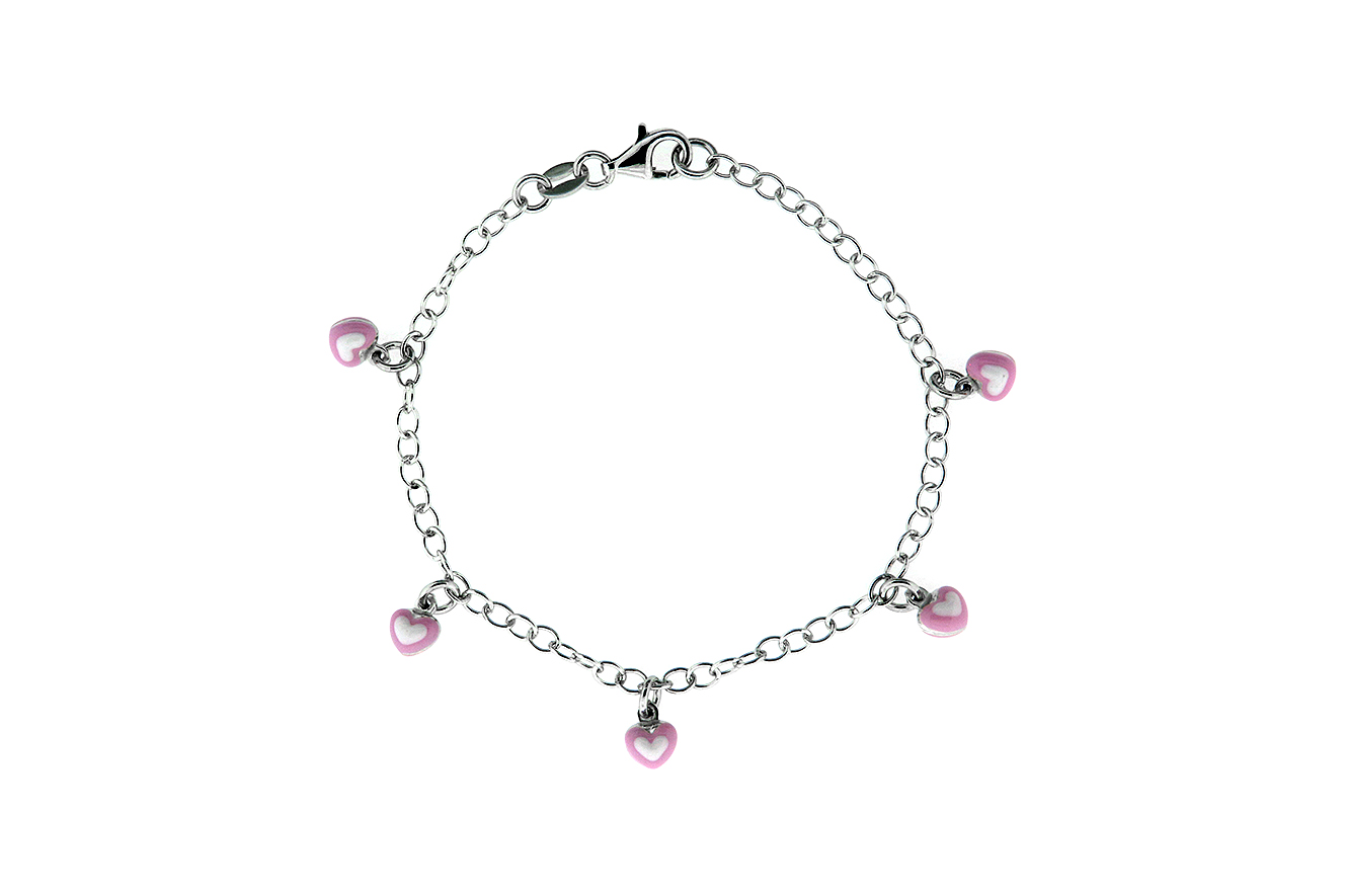 16cm Armband mit rosa Herzen in Silber 925