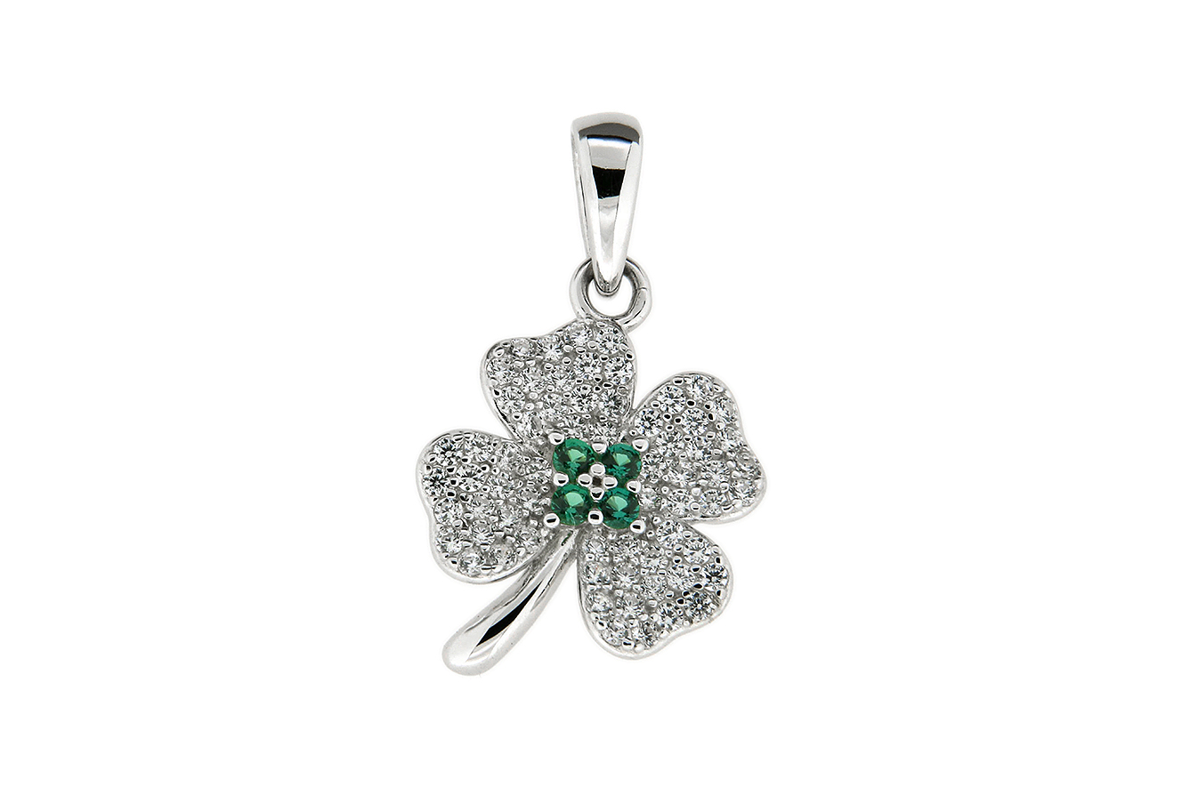 Anhänger Kleeblatt in Silber 925 rhodiniert mit Zirkonia