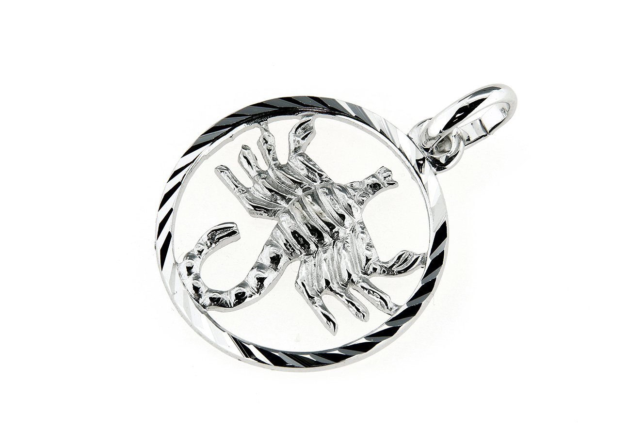 Sternzeichen Tierkreiszeichen Skorpion in Silber 925 rhodiniert rund und durchbrochen