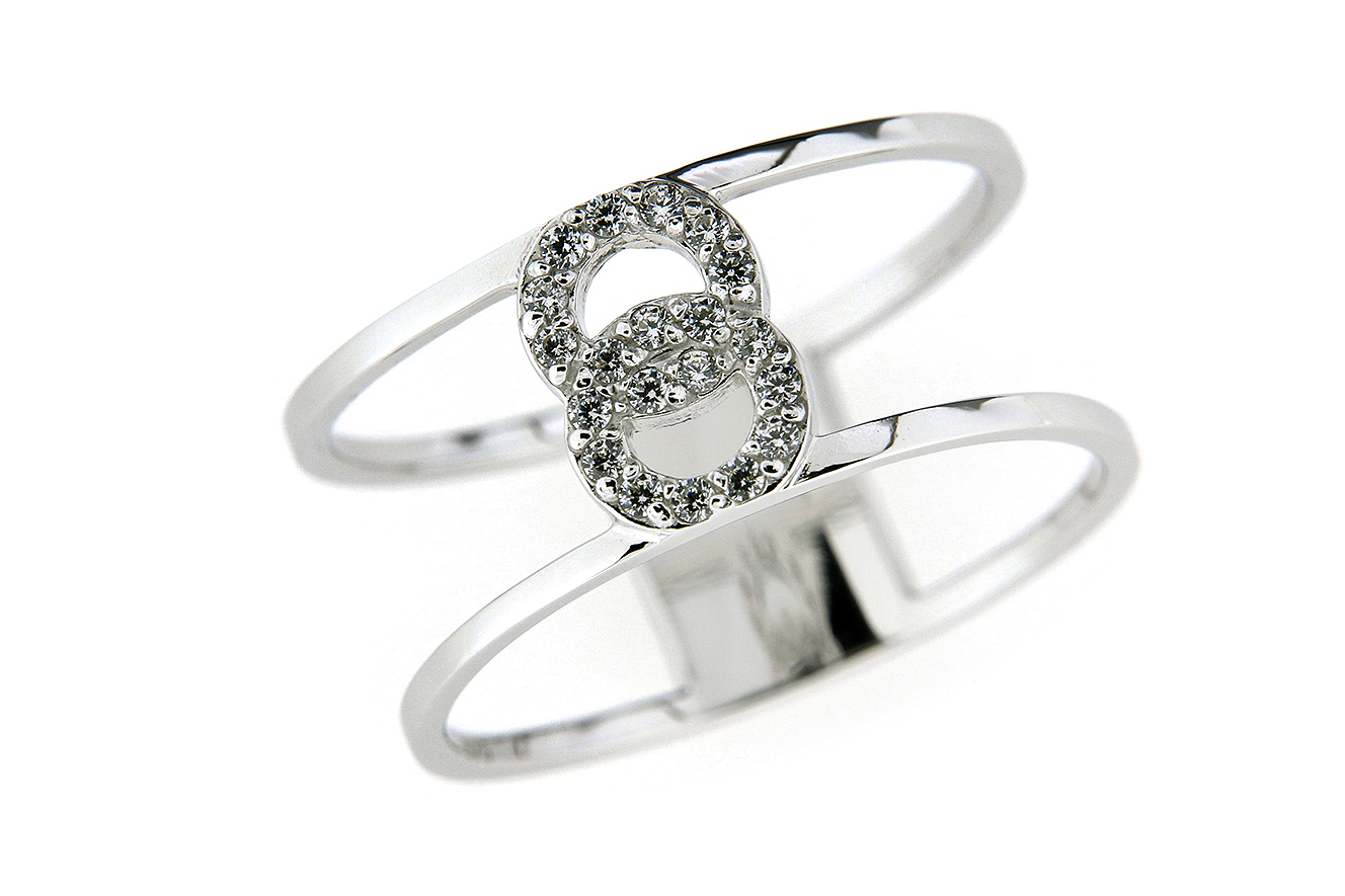 Gr.60 Ring Silber 925 rhodiniert mit weißen Zirkoniasteinen