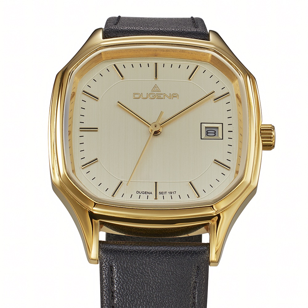 Armbanduhr Ulm Dugena 4461263 mit goldenen Zifferblatt und Lederarmband