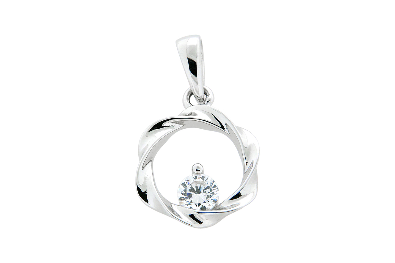 Anhänger in Silber 925 rhodiniert mit Zirkonia rund 