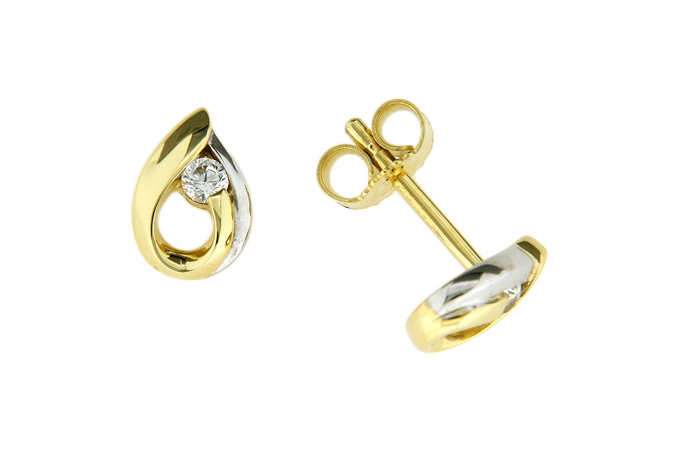 Ohrstecker, Ohrringe in Weißgold Gelbgold 333 mit Zirkonia