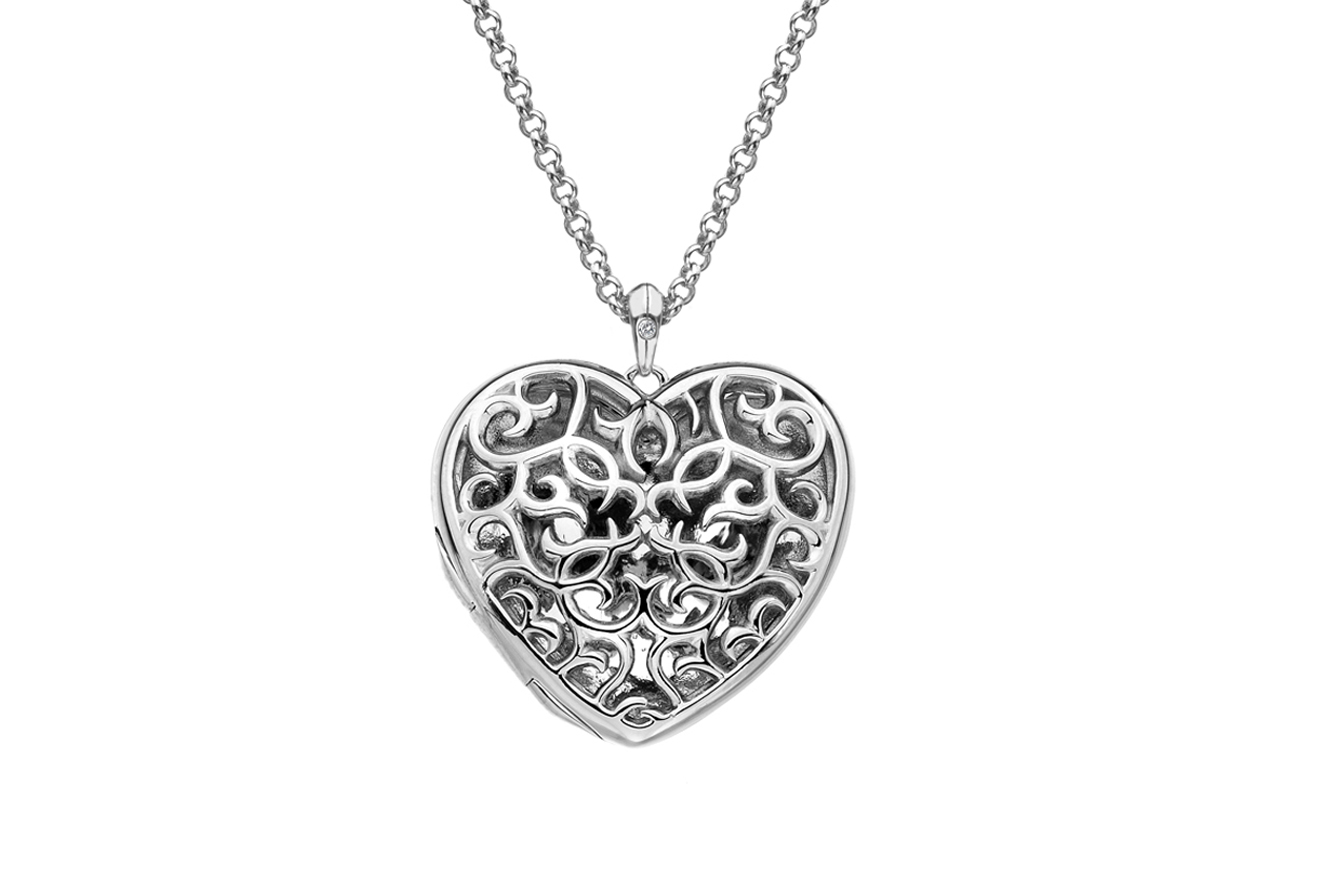 75cm Kette Herz Medaillon in Silber 925 mit Diamant