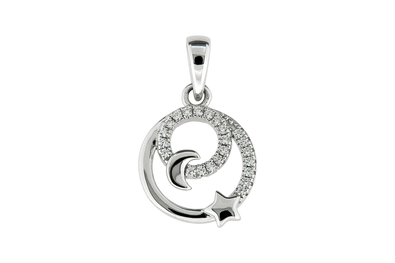 Anhänger Mond und Stern in Silber 925 rhodiniert und Zirkonia
