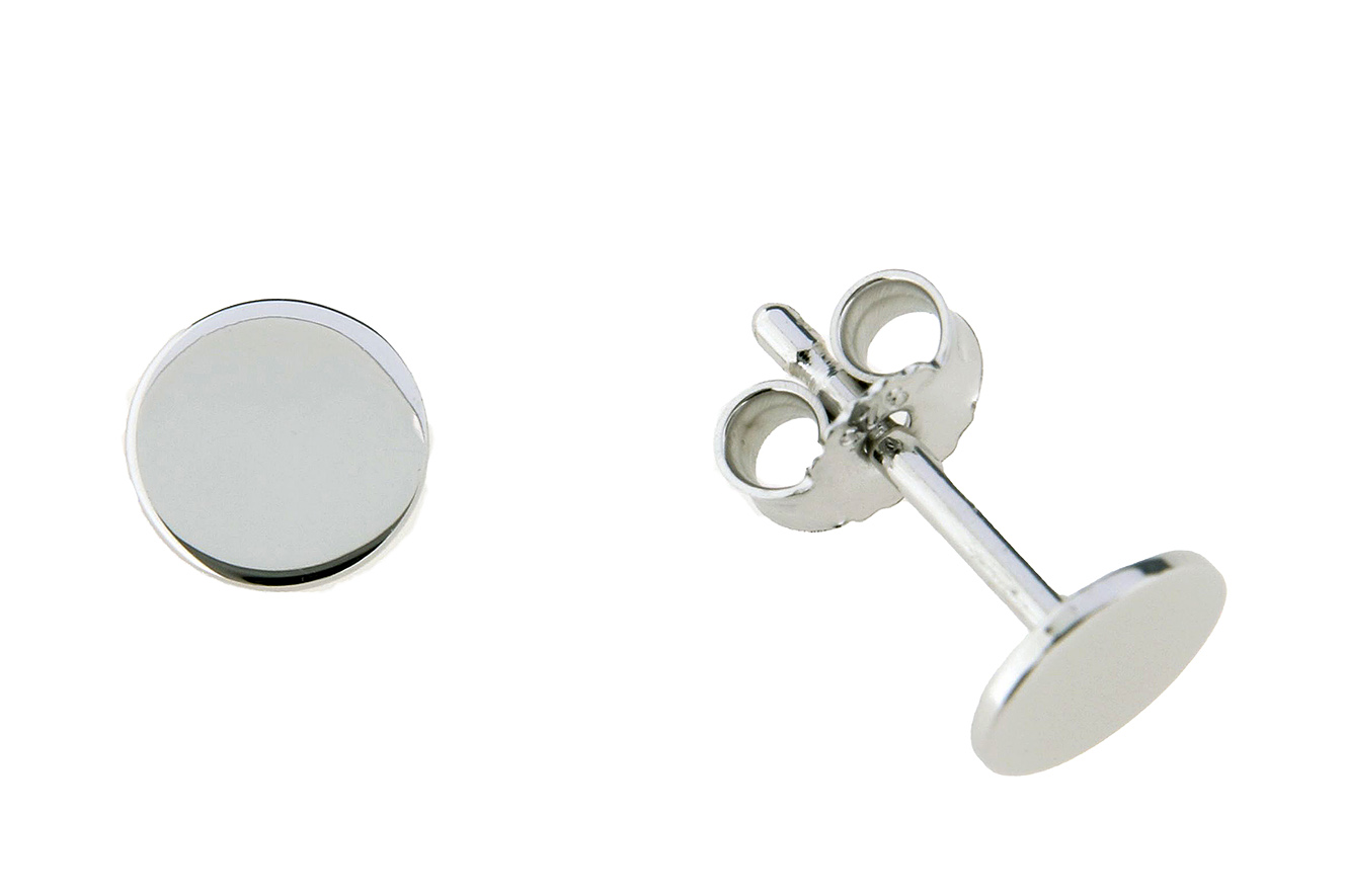 Ohrstecker runde Platte 8mm in Silber 925 rhodiniert und poliert