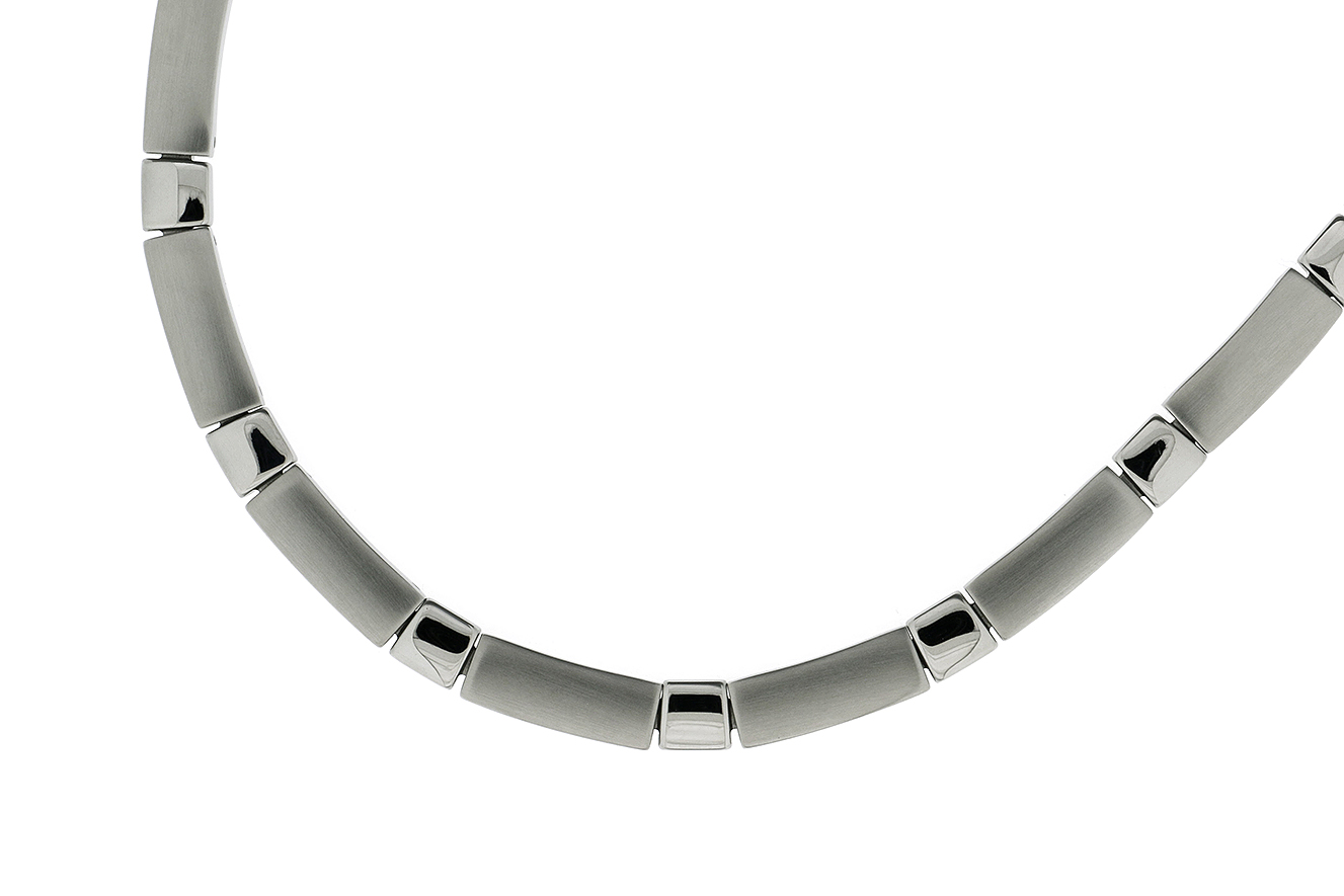 47cm Collier Kette in Edelstahl mit  seidenmatten und polierten Gliedern und Verlängerungsglied