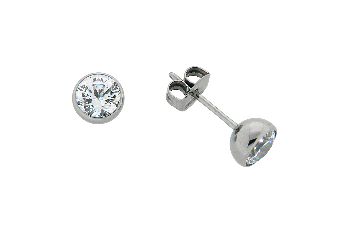 Ohrstecker in Titan mit Zirkonia 6mm