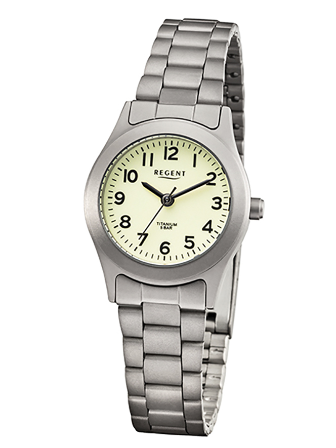 Damenarmbanduhr von Regent F-1674 Titangehäuse und Leuchtzifferblatt