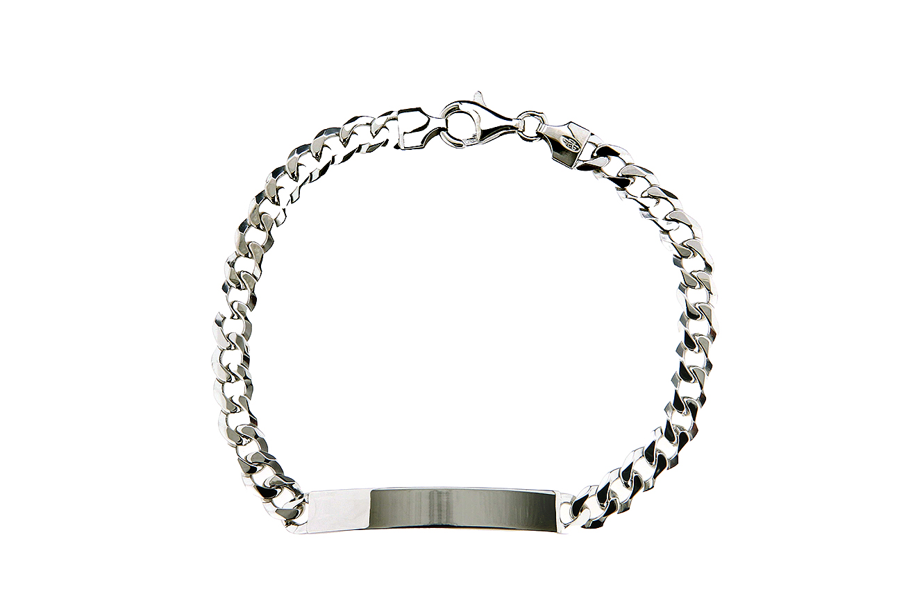 ID-21-R ID Armband 21cm in Silber 925 rhodiniert mit Gravurplatte in der Mitte und Karabiner
