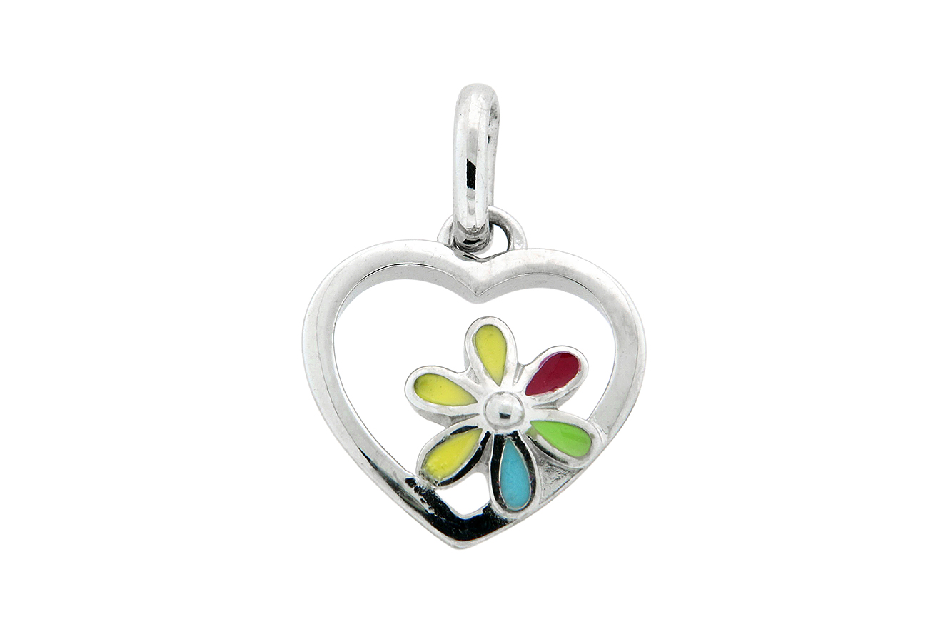 Anhänger Herz mit Blume in Silber 925  Kinderschmuck