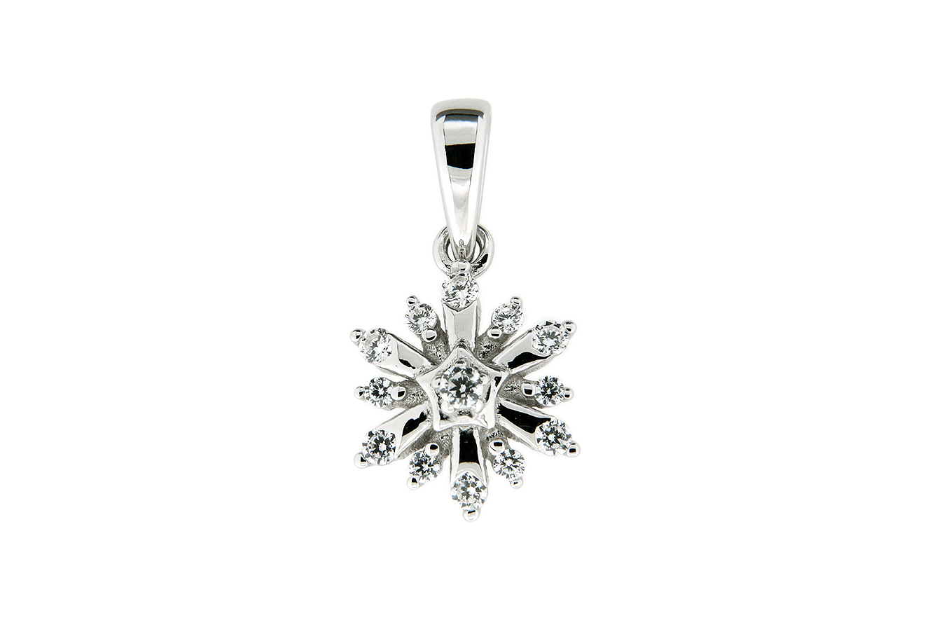 Anhänger Schneeflocke aus Silber 925 und rhodinierter Oberfläche sowie Zirkonia