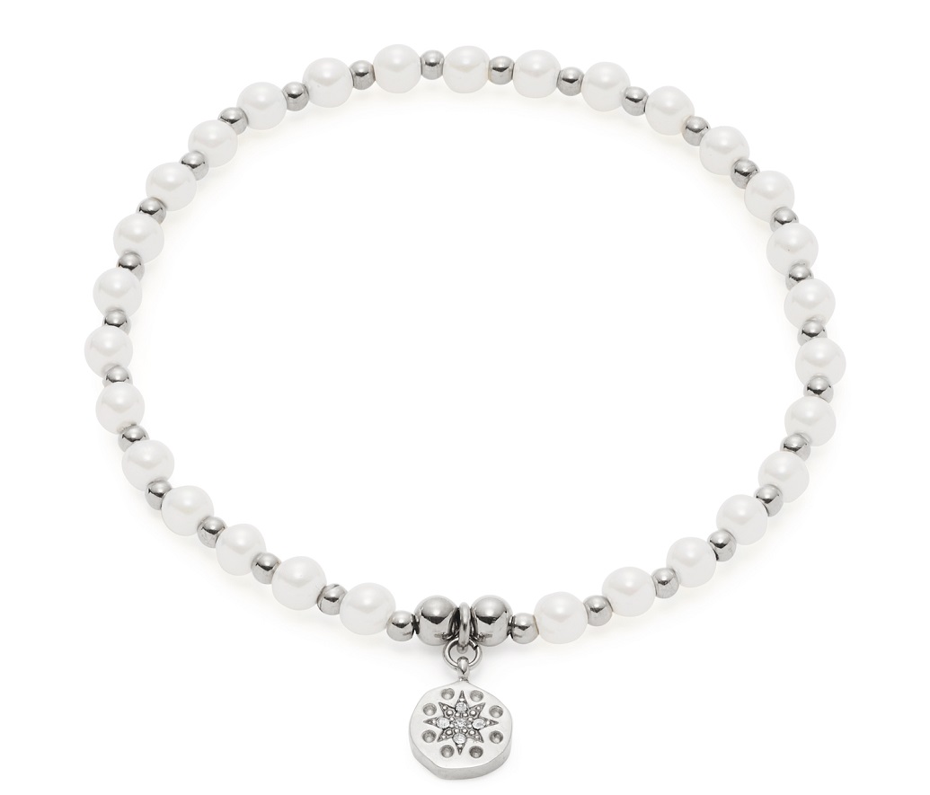 Armband von Leonardo Ciao Pelena 021176  in Edelstahl mit weißen Perlen und Glasstein