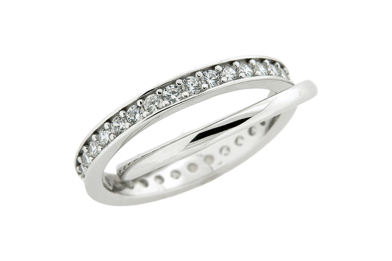Gr.56 zweiteiliger Damenring in Silber 925 rhodiniert mit Zirkonia 
