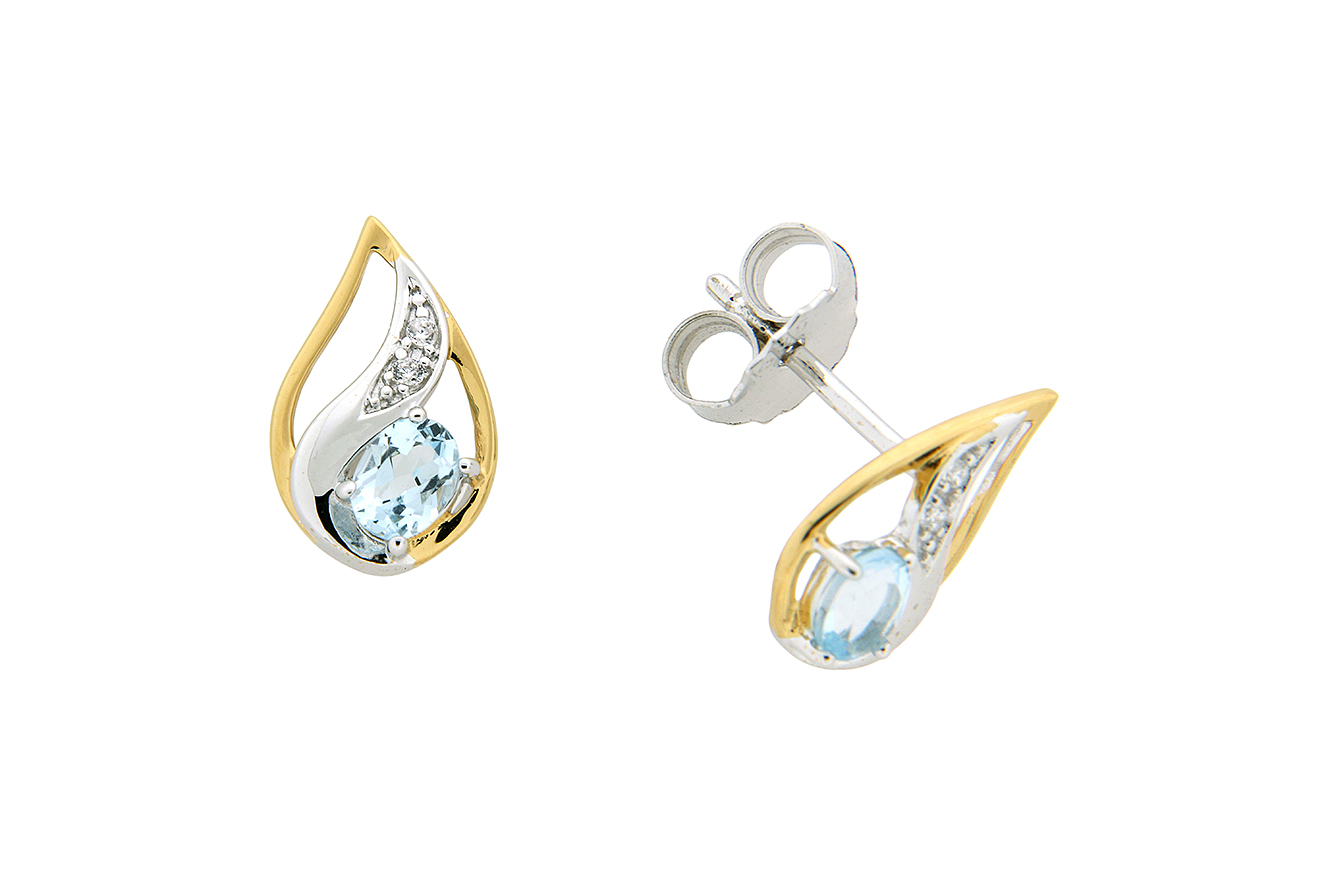 Ohrstecker bicolor mit Zirkonia und Blautopas in Silber 925 rhodiniert 