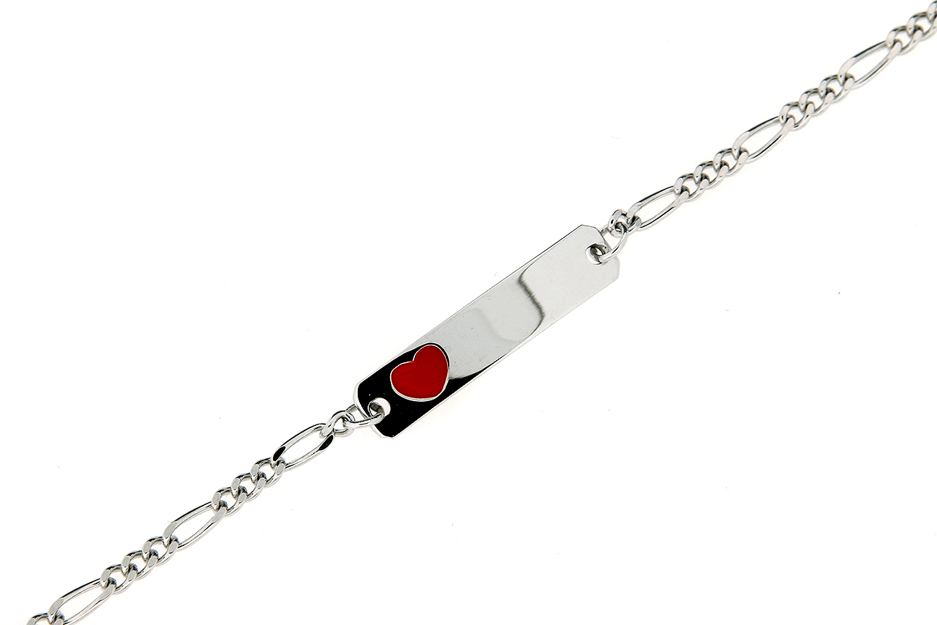 ID-14-12-R Armband in Silber 925 rhodiniert mit rotem Herz zum Gravieren