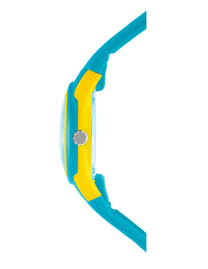 Fashion Jugenduhr XB-47-2 mit türkisen Silikonarmband und gelben Applikationen aus dem Haus Sinar.