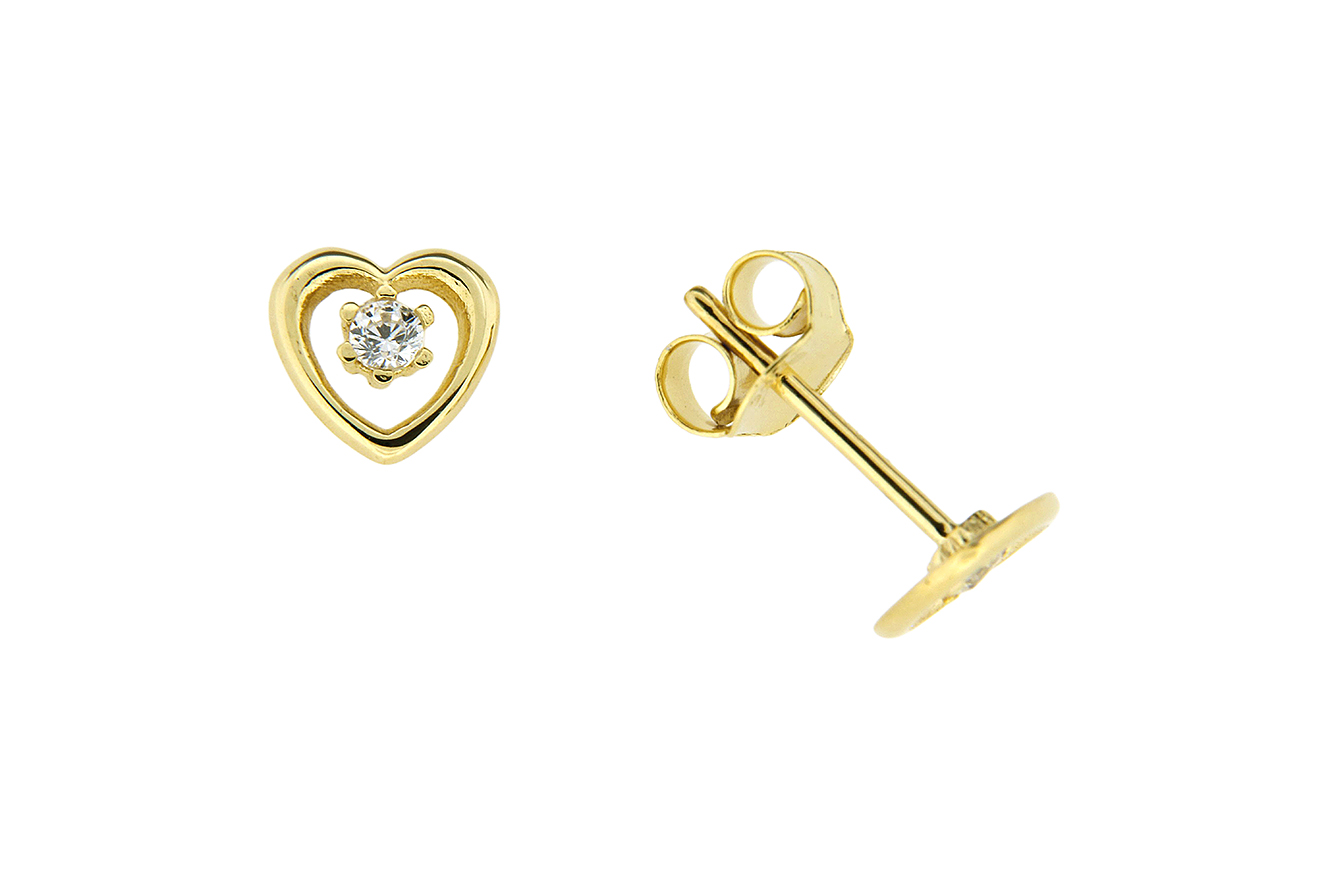 Ohrstecker, Ohrring  Herz in Gold 333 mit Zirkonia