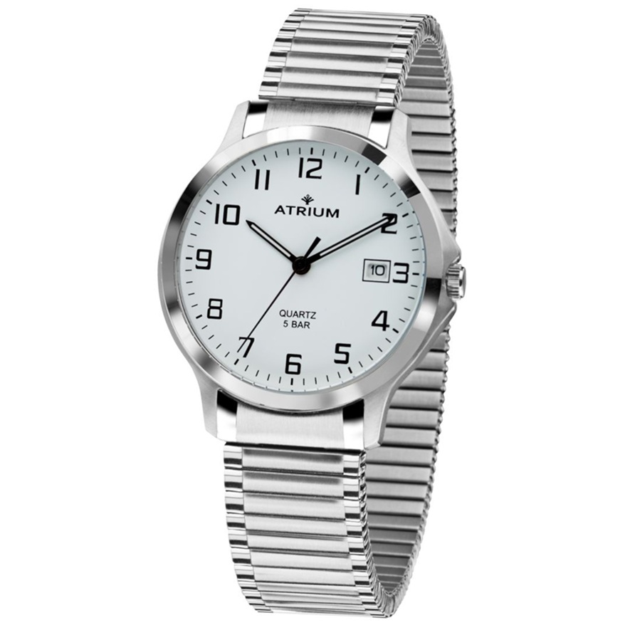 Herrenarmbanduhr von Atrium A12-50 mit Edelstahlgehäuse und Zugarmband sowie Kronenschutz