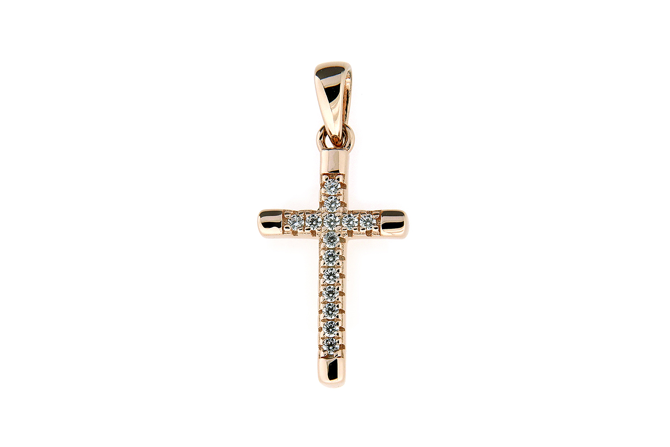 Kettenanhänger Kreuz in Silber rosé 925 mit weißen Zirkonia 