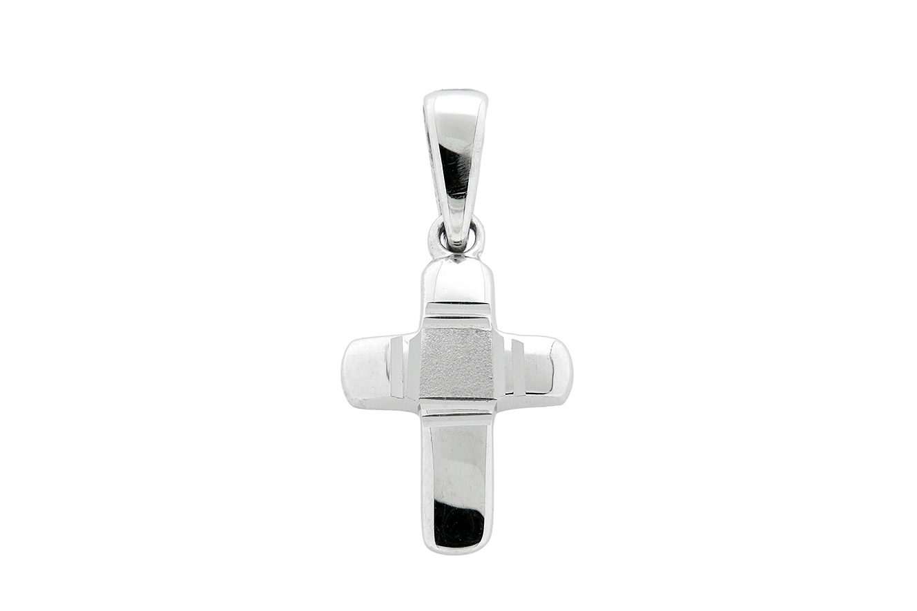 Anhänger Kreuz in Silber 925 rhodiniert mit mattierter und polierter Oberfläche