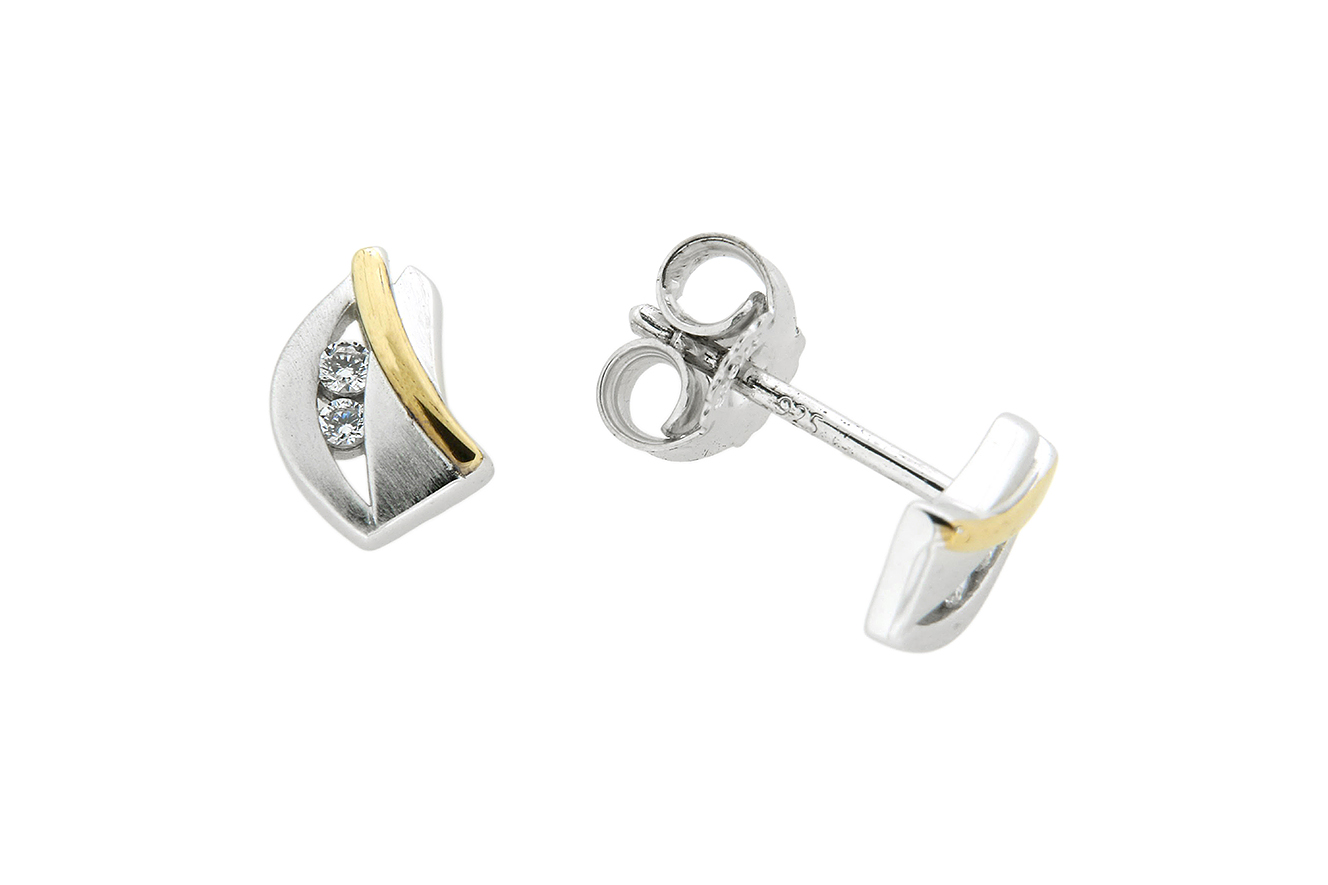 Ohrstecker in Silber 925 rhodiniert vergoldet mit Zirkonia