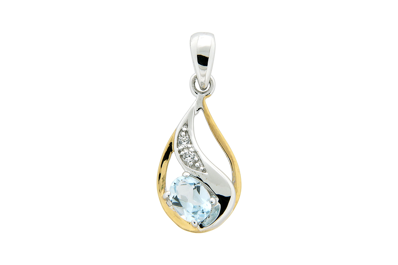 Anhänger bicolor mit Zirkonia Blautopas in Silber 925 rhodiniert 