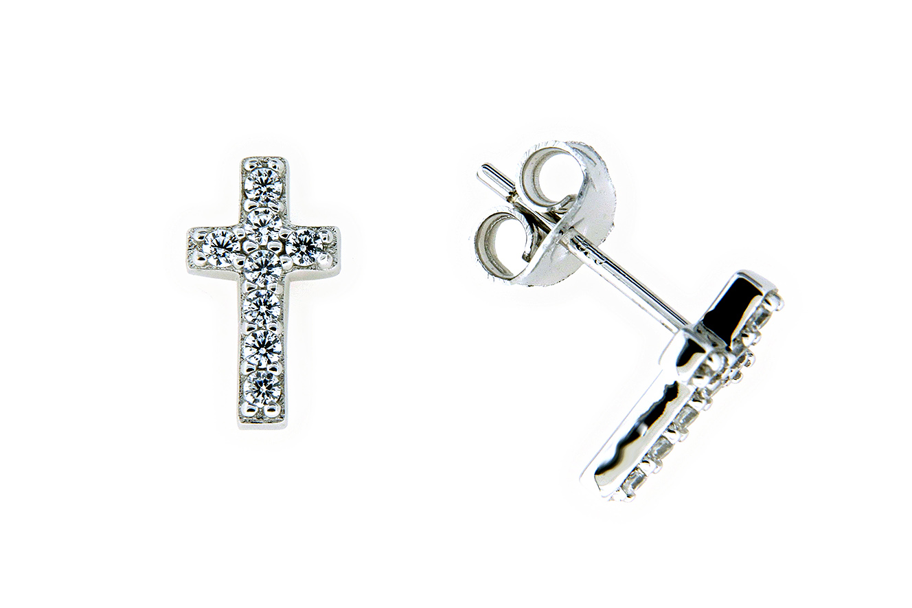 Ohrring Kreuz in Silber 925 rhodiniert mit Zirkonia