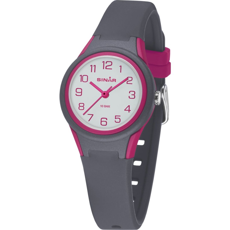 Fashion Jugenduhr XB-47-8 mit grauen Silikonarmband und pinkfarbenen Applikationen aus dem Haus Sina