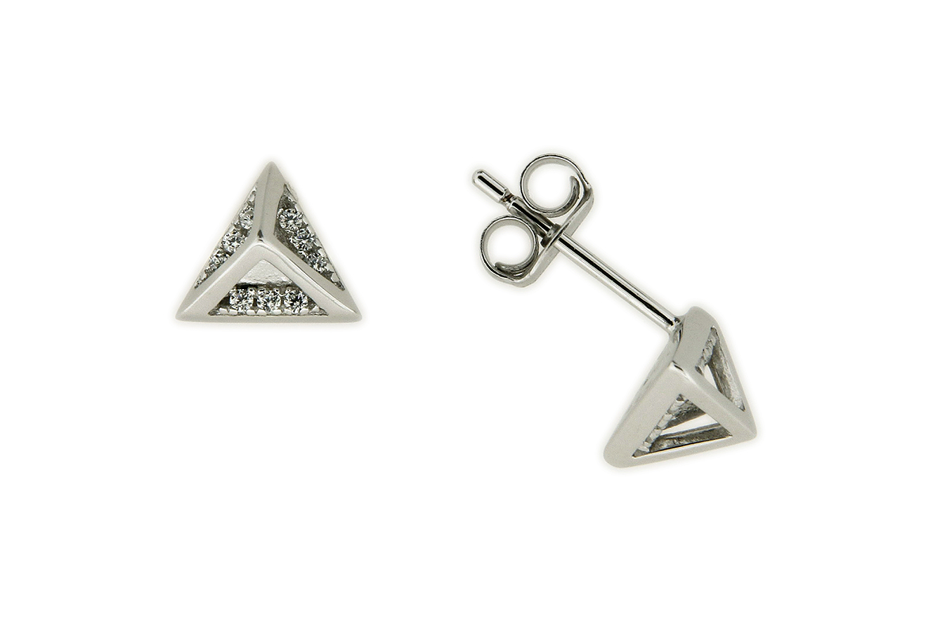 Ohrstecker Dreieck in Silber 925 rhodiniert mit Zirkonia