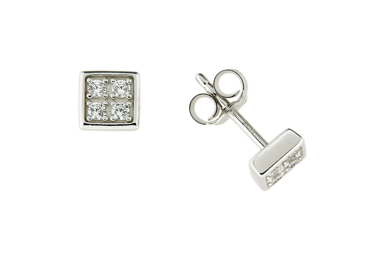 Ohrstecker, Ohrring Viereck Silber 925 mit Zirkonia