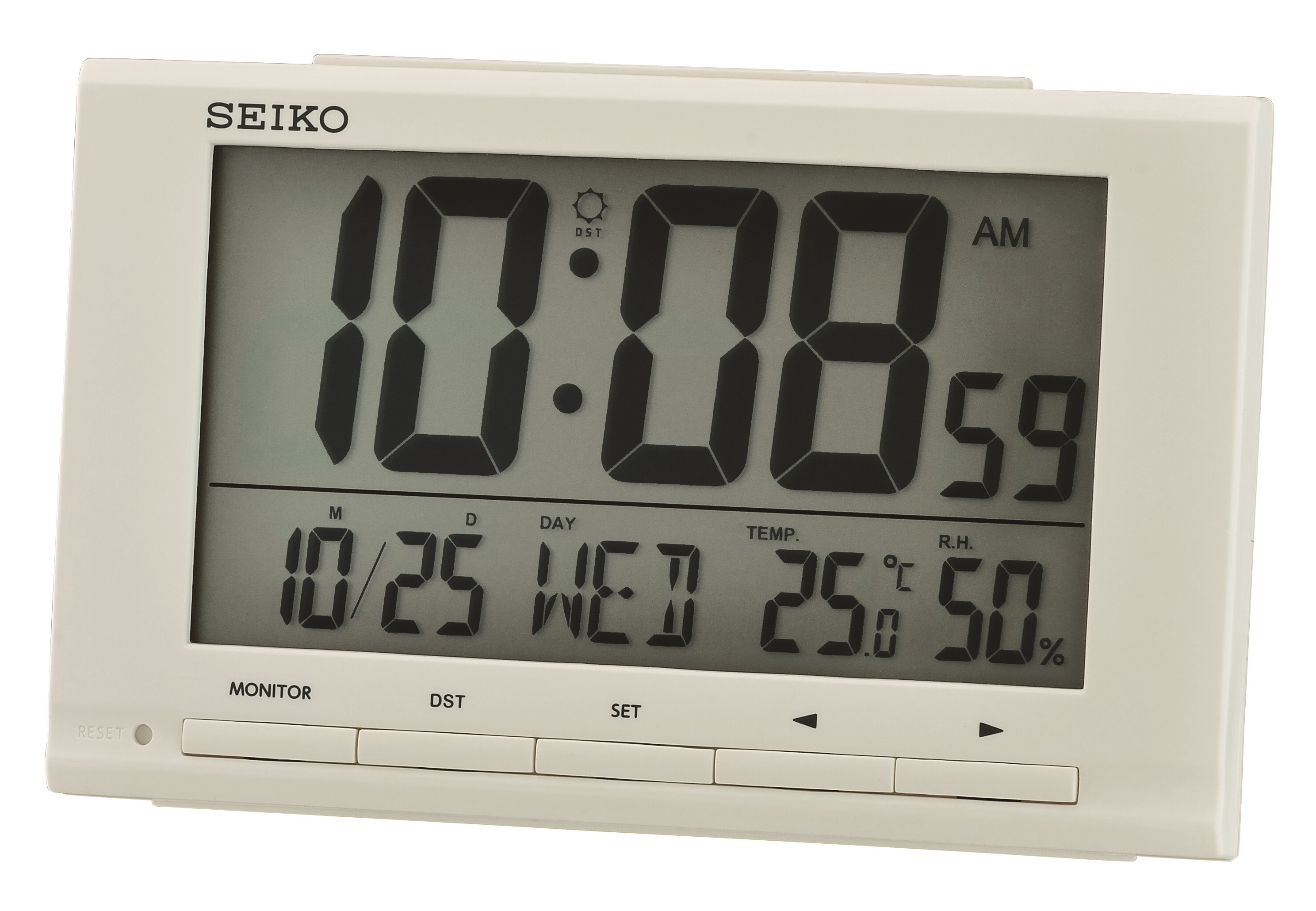 Seiko Wecker LCD QHL090W mit Kalender, Temperatur, Hygrometer und Weckwiederholung