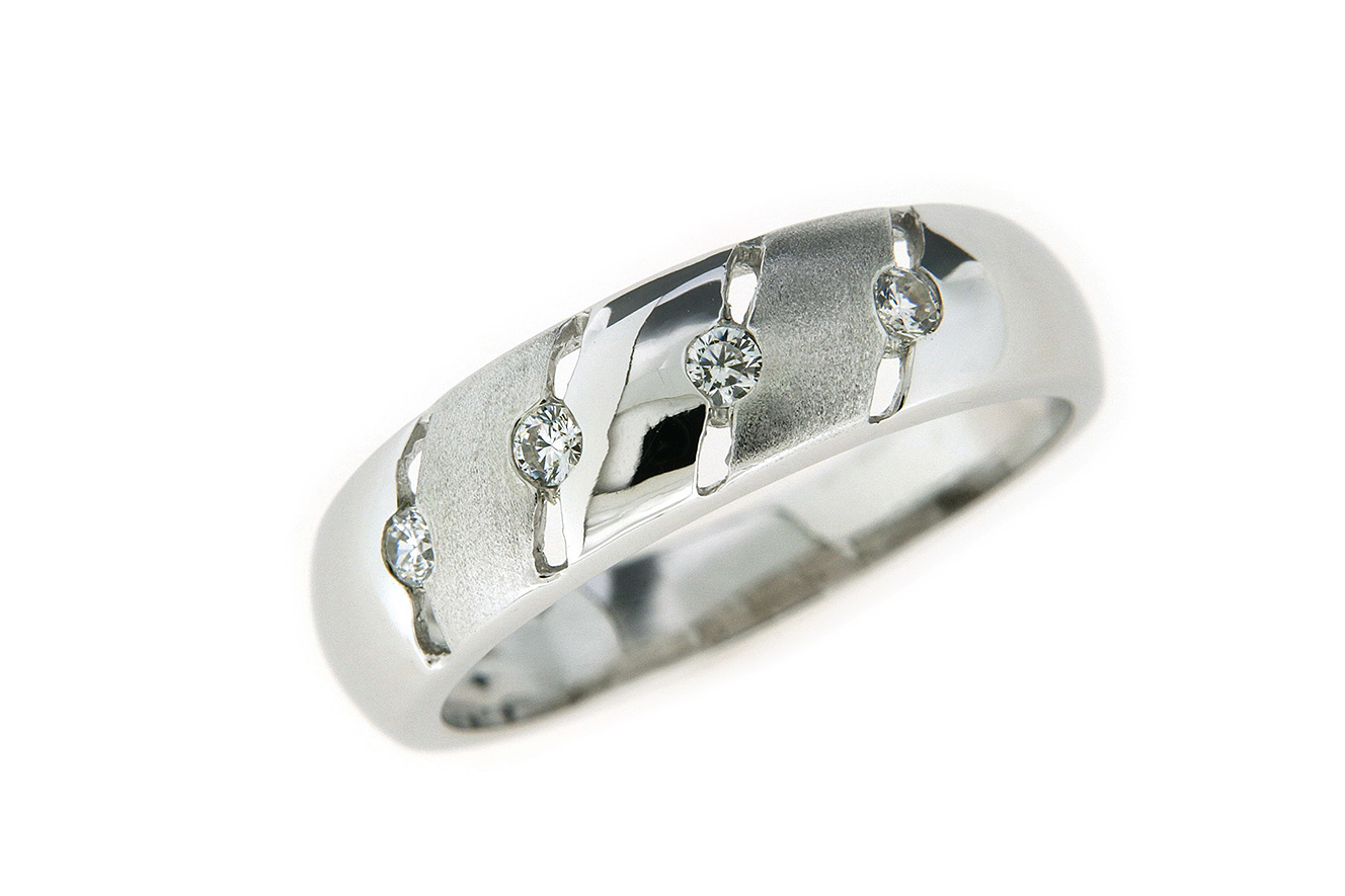Gr.54 Ring in Silber 925 mit rhodinierter Oberfläche und weißen Zirkonia mattiert poliert
