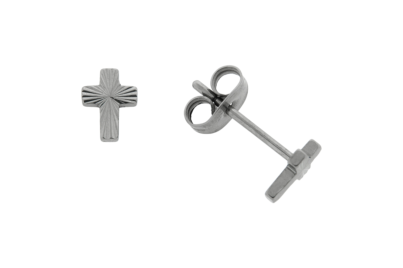 Ohrstecker Ohrring Kreuz in Titan